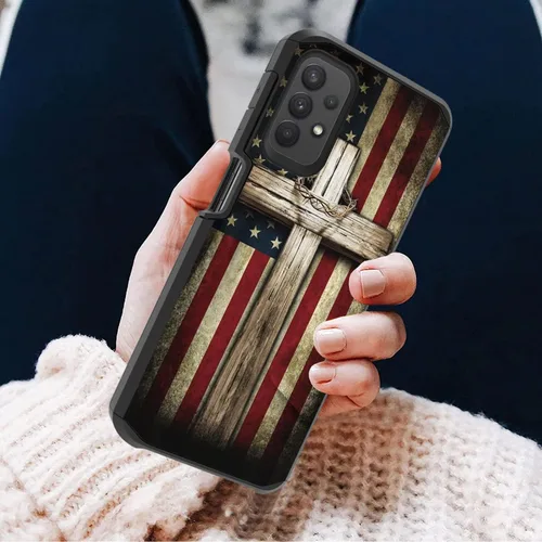 Vista 4 de Funda para teléfono Galaxy A23 5G, resistente 2 en 1 de doble capa híbrida de policarbonato duro y silicona suave a prueba de golpes, funda