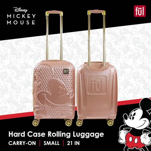Vista 2 de FUL Disney Mickey Mouse - Maleta rígida con ruedas giratorias, Oro Rosa, Disney Mickey Mouse - Maleta de mano de 21 pulgadas, maleta rígida