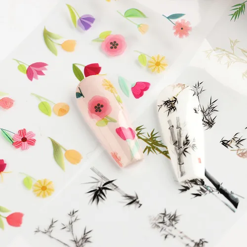 Vista 8 de Kit de 10 rollos de calcomanías de transferencia de papel de aluminio para uñas, diseño de pintura de tinta de bambú, láminas de papel de aluminio