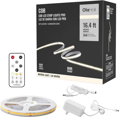 Vista 15 de Tira de luz LED COB de 16.4 pies con control remoto, 6500K Ra93+ regulable luz diurna brillante blanca tira de luz LED COB tira de luz blanca