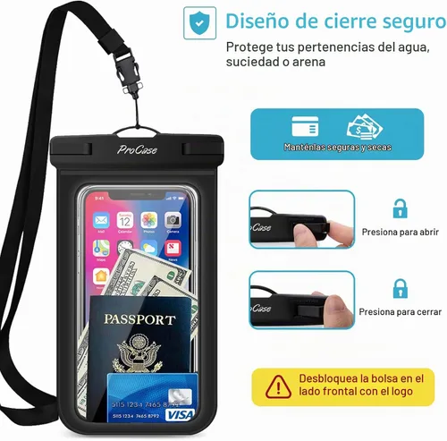 Vista 4 de ProCase Paquete de 2 fundas impermeables para teléfono, bolsa seca universal subacuática de 7 pulgadas para iPhone 17 Air 16 15 14 13 Pro Plus Max