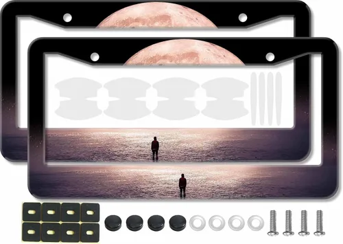 Vista 13 de Marco de matrícula de lunares negros, 2 piezas de soporte decorativo clásico de lunares blancos para placa de automóvil, lindo estilo retro