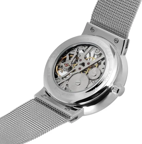 Vista 5 de FORSINING - Reloj de pulsera de acero inoxidable para hombre, diseño de esqueleto