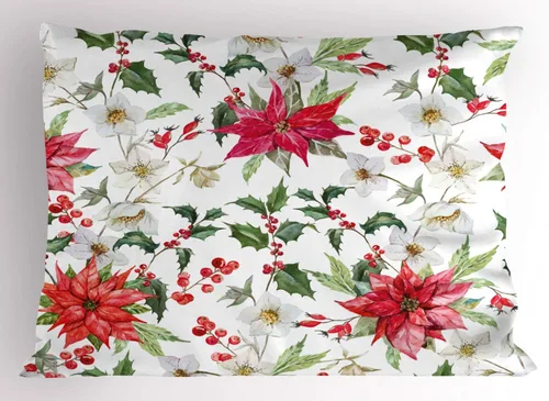 Vista 19 de Ambesonne Juego de 2 fundas de almohada navideñas, diseño de estrellas de Navidad y copos de nieve, letras retro, ropa de cama de microfibra