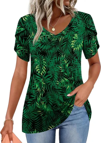 Vista 34 de CATHY 2025 - Blusas de verano para mujer, con mangas cortas, cuello en V, estilo túnica, tallas S-4XL Talla B