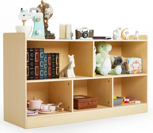 Vista 7 de Estante Montessori, organizador de almacenamiento de juguetes de madera para libros, juguetes, estantería de 2 estantes, armario de almacenamiento