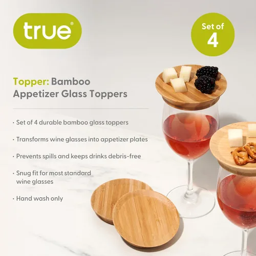 Vista 2 de True Platos de aperitivo de vidrio de bambú, cubiertas para tazas, cubiertas de madera para copas de vino, platos de cóctel para vino, accesorios