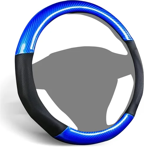 Vista 7 de ALEMODR Funda de volante de cuero de fibra de carbono negra universal de 15 pulgadas Negro