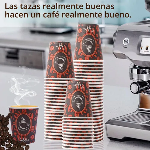 Vista 4 de Tazas de café de papel desechables con tapas, perfectas para té y bebidas calientes, paquete de 100 (8 onzas, diseño de grano de café)