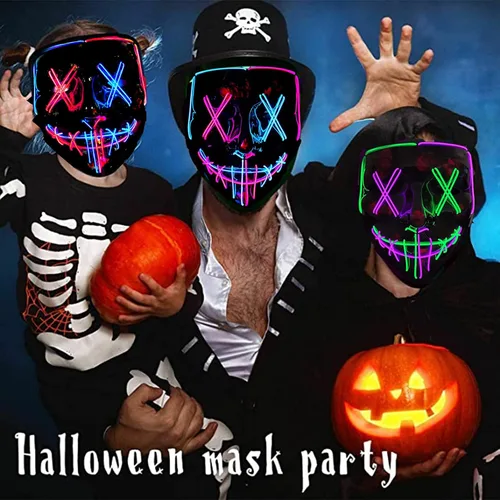 Vista 2 de Máscara LED de Purga de Halloween 2022, máscara con luz LED para hombres, máscara de disfraz brillante para mujeres, para adultos, niños, fiesta