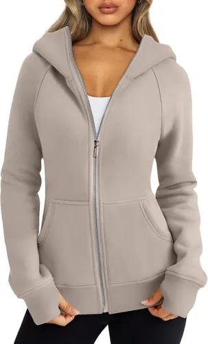 Vista 79 de Trendy Queen Sudaderas con capucha y cremallera para mujer, chaquetas de vellón, talla extragrande, moda de otoño e invierno
