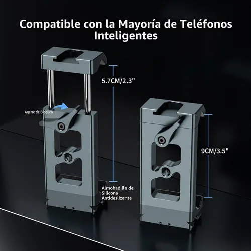 Vista 3 de Soporte de trípode de metal para teléfono, adaptador de puerto Arca y cámara de acción, adaptador de trípode ajustable para teléfono celular