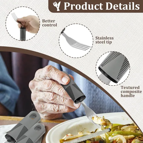 Vista 5 de Juego de utensilios adaptativos, agarre débil y ayudas para discapacitados y Parkinson, suministros especiales pesados, utensilios de Parkinson