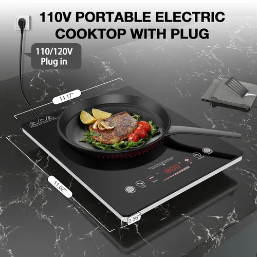 Vista 8 de VBGK - Cocina eléctrica de un solo quemador, estufa eléctrica de 110 V y 1800 W con control táctil LED, quemador eléctrico único de 9 niveles