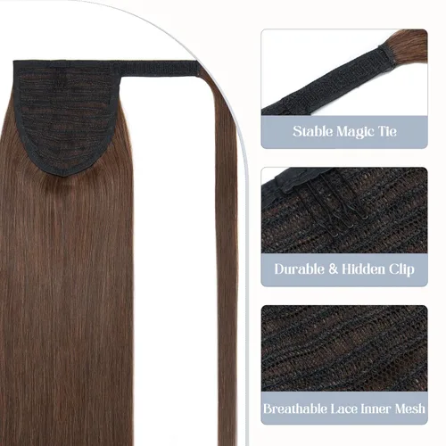 Vista 40 de Rich Choices Extensión de cola de caballo con clip de garra, cabello humano real, una pieza, extensiones de cabello largo Remy para mujer, #18P613