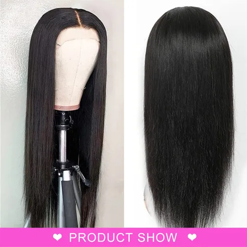 Vista 2 de Pelucas de cabello humano lacio para mujeres negras, encaje frontal de 13 x 4 pulgadas, previamente despuntada, sin pegamento, HD frontal, negro