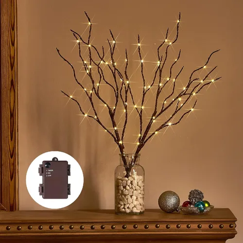 Vista 10 de Birchlitland - Ramas iluminadas marrones de 32 pulgadas, 100 luces LED con temporizador que funcionan con baterías, rama de árbol artificial