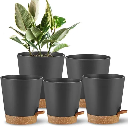 Vista 11 de Macetas de riego automático con orificio de drenaje y depósito, macetas grandes para plantas de interior y exterior, maceta de plástico