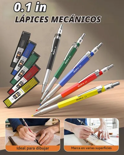 Vista 3 de Nicpro Paquete de 27 Lápices de Carpintero para Carpintería, Portaminas de Construcción con 100 Repuestos, Punzón Central Automático y Rayador
