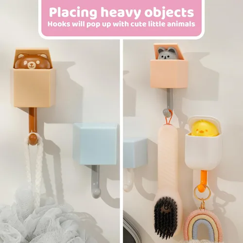 Vista 5 de Fuyamp 6 Pcs Creative Adhesive Coat Hooks Cute Pet Wall Hooks for Coat, Hat, Towel, Key, Bag Adhesive Hooks for Wall Decorations Small Key Chain Hook