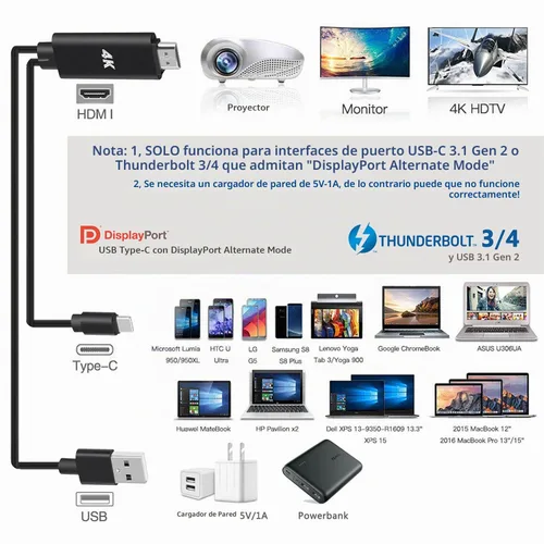Vista 6 de Adaptador HDMI USB tipo C Cable MHL 4K convertidor de video compatible Samsung Galaxy S24 S23 S22 S21 S20 S10 Note 20 LG V35 Android Phone iMac
