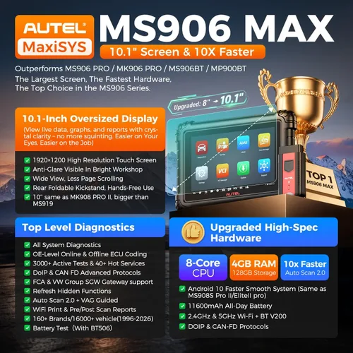 Vista 2 de Autel MaxiSYS MS906 MAX Scanner, 10.1'' 2026 V2.0 Upgrade of MS906 PRO