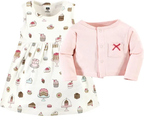 Vista 3 de Hudson Baby - Conjunto de vestido y cárdigan de algodón para niña bebé