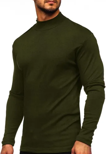 Vista 4 de Camisas térmicas de manga larga/corta para hombre, cuello alto, ajustadas, para hombre Estilo1-caqui