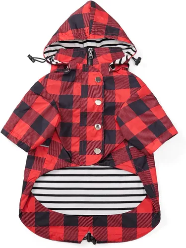 Vista 15 de Morezi - Impermeable con cremallera y botones reflectantes para perro, para la lluvia, cordón ajustable, capucha extraíble, elegante y de primera