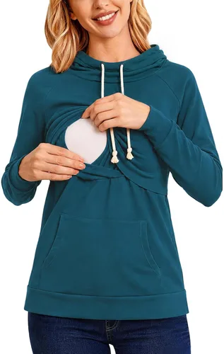 Vista 7 de Liu & Qu - Sudadera con capucha para lactancia de mujer, manga larga, con bolsillo, ropa casual 1.gris