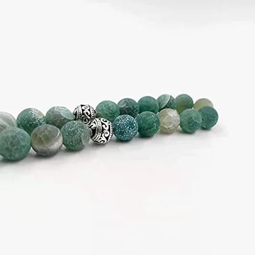 Vista 2 de Tasbih Natural ágata verde piedra azul metal borla 33 45 66 99 cuentas de oración moda islámica piedra musulmán rosario, Metal Piedra, Ágata