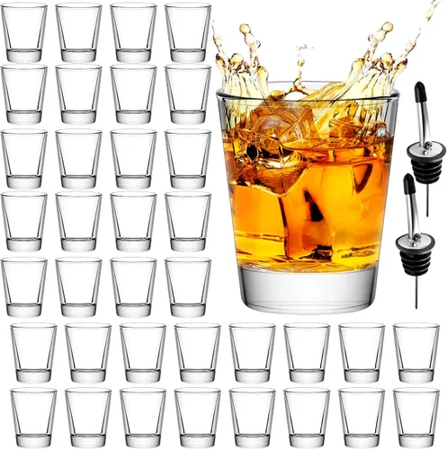 Vista 6 de Juego de 24 vasos de chupito transparentes de 2 onzas / 2.0 fl oz con base pesada vasos de chupito a granel para whisky, tequila, vodka, licor