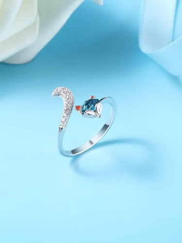 Vista 3 de PLATO H Fox Animal Ring Crystals for Women Teen Girl Valentines Day Gifts High Polish Plain Adjustable Fox Tail Funky Ring Anniversary Jewelry Gifts