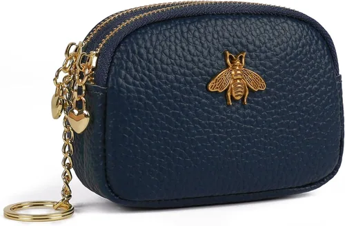 Vista 30 de Monedero de cuero para mujer, billetera pequeña para mujer, bolsa de cambio A-Negro