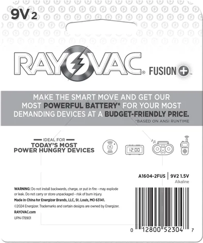 Vista 7 de Rayovac Baterías Fusion 9V (paquete de 2), pilas alcalinas de 9 voltios