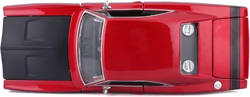 Vista 10 de 1969 Dodge Charger R/T Rojo Metálico con Capucha Negra y Rayas Negras Classic Muscle 1/25 Modelo de Auto Fundido a Presión por Maisto