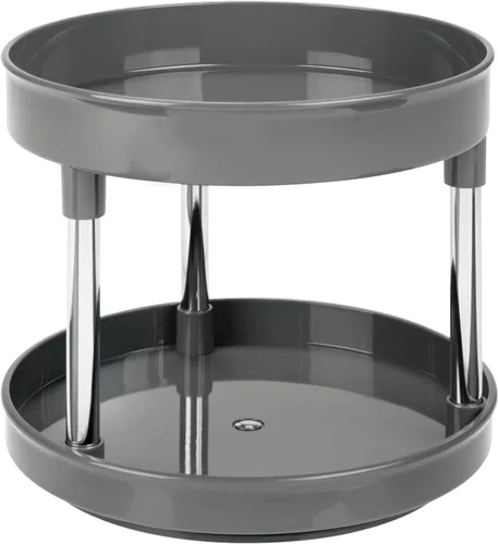 Vista 8 de mDesign Lazy Susan - Mesa giratoria de 2 niveles, contenedor de almacenamiento de alimentos para armarios, despensa, nevera, encimeras, organizador