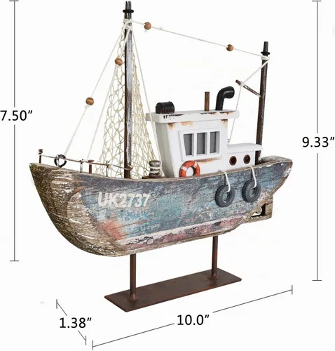 Vista 2 de Decoración de velero de madera Mini barco de vela de madera modelo iluminado Handma