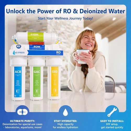 Vista 2 de Express Water ROD 10D Sistema de filtrado de agua potable por ósmosis inversa y deionización de 6 etapas - Membrana 100 GPD RO - Filtro de uso