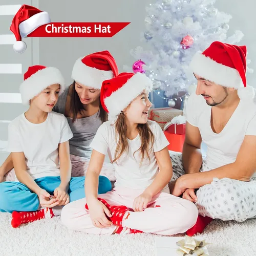 Vista 2 de Paquete de 4 sombreros de Papá Noel para adultos cómodo sombrero de Navidad para niños accesorio de disfraz de Navidad fiesta de disfraces y eventos