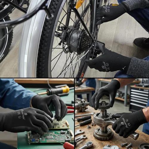Vista 7 de Guantes de trabajo, 12 pares, guantes de agarre de seguridad transpirables sin costuras con revestimiento de poliuretano para hombres y mujeres