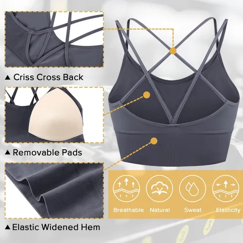 Vista 3 de Sykooria - Pack de 3 sujetadores deportivos con tirantes para mujer, sexys de espalda cruzada, para yoga, correr, atletismo, gimnasio