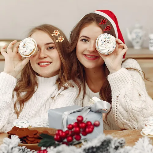 Vista 3 de PHALIN Pinzas para el cabello de Navidad para mujer, corona de copos de nieve, campanas de reno, horquillas para el pelo con diamantes de imitación