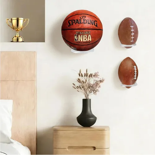 Vista 2 de BiJun Soporte de pared para baloncesto, estante de exhibición de fútbol acrílico, soporte de pared para almacenamiento de pelota transparente