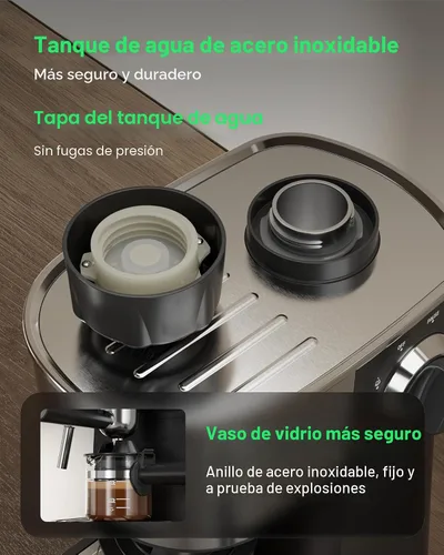 Vista 6 de HBN Máquina de café expreso, cafetera de 3.5 bar para capuchino y café con leche, cafetera de acero inoxidable de 2 a 4 tazas con espumador