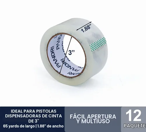 Vista 2 de PANDRI - Cinta adhesiva de embalaje, 12 rollos de cinta de embalaje transparente resistente para envíos, embalajes, mudanzas y sellados; 4,8 cm