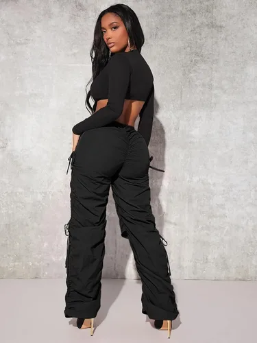Vista 4 de Verdusa Pantalones largos drapeados con cordón para mujer