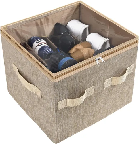 Vista 6 de Moteph Organizador de zapatos, solución de almacenamiento de armario con cubierta transparente y divisores ajustables para zapatos, bolsos, mantas