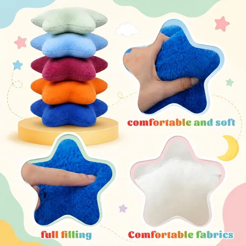 Vista 3 de Soaoo 5 almohadas esponjosas con forma de estrella para niños, decoración estética, suave y preppy lindo cojín para sofá, sala de estar, dormitorio