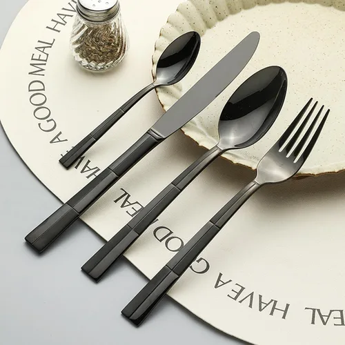 Vista 3 de 16-Piece Silverware,Service for 4，Serving Set,304 Stainless Steel Steak Knife, Fork and Spoon Hotel Creative Western Tableware Gift Set,Mirror Negro